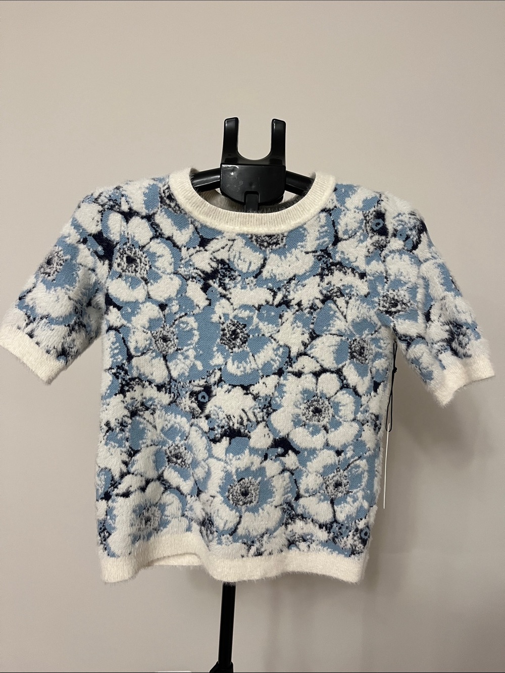 Rachel Zoe Blue and White Floral Crewneck Sweater